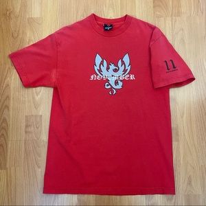 Vintage November Men’s Logo Y2K Red T-Shirt Medium